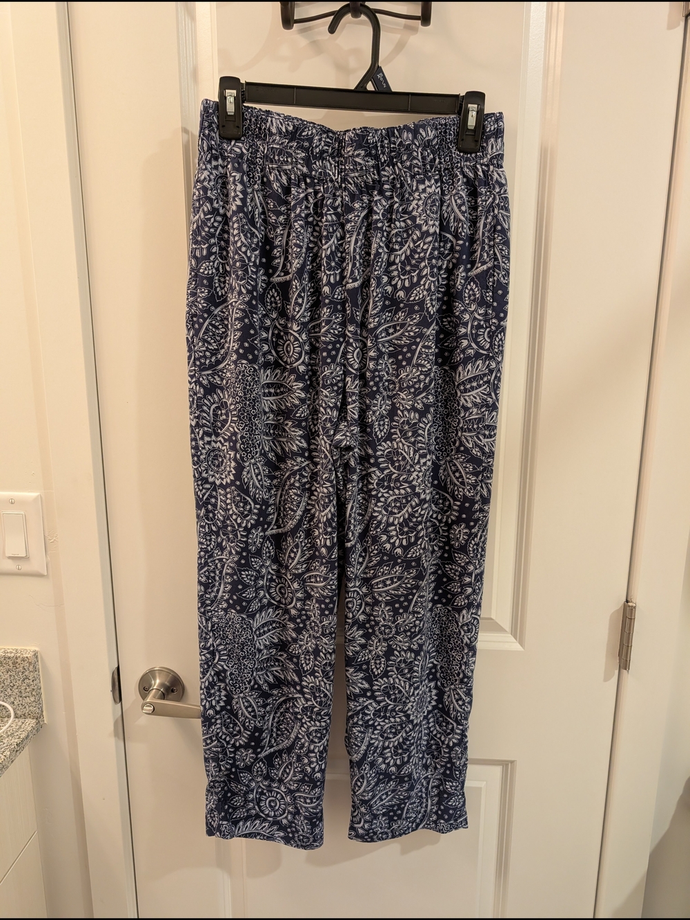 Madewell Cropped Blue Patterned Pants (Viscose/Flowy)